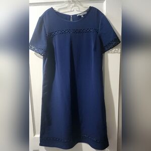 Donna Ricco Navy Blue Mini Dress with Eyelet Trim